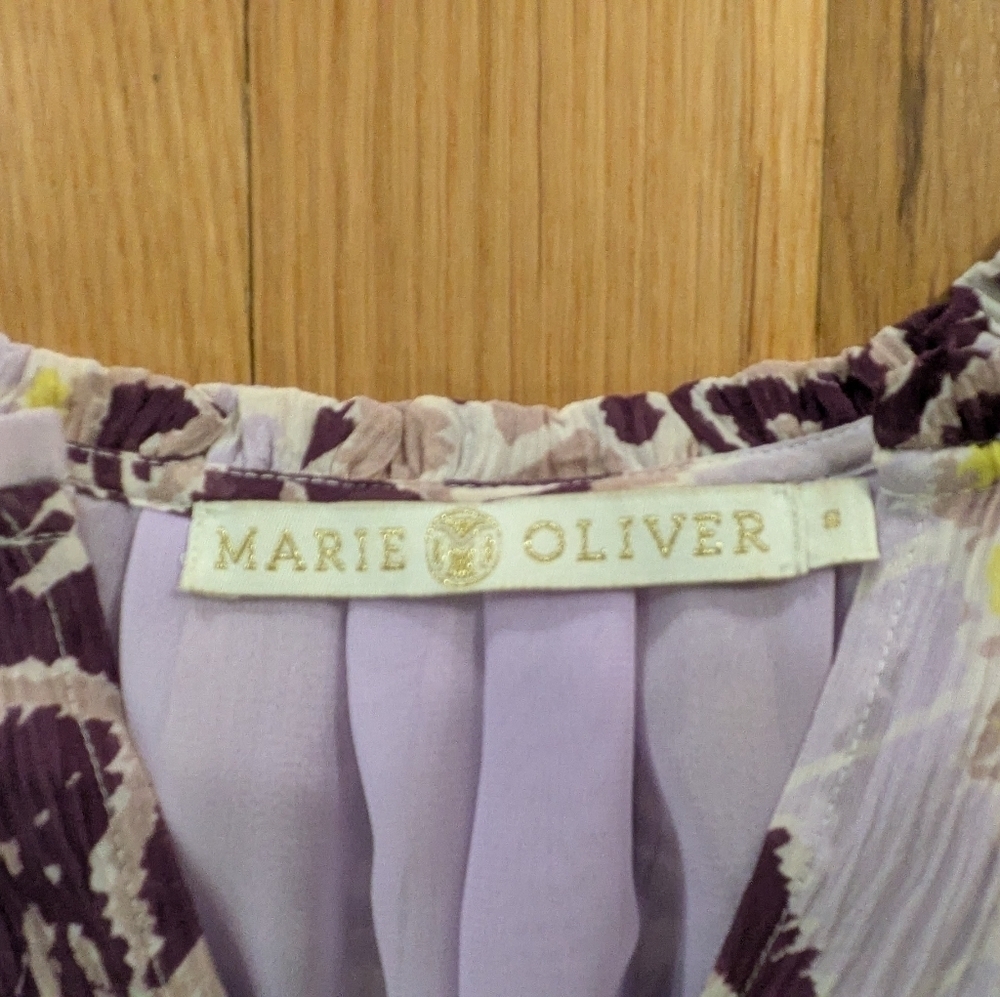 Marie Oliver Women's silk Blouse Top Abstract Print Gauzy Size S Short Sleeve - Picture 6 of 8